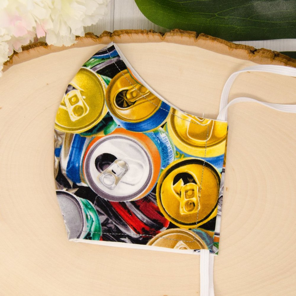 Soda Can Reusable Cloth Face Mask with Elastic, Adults & Kids
